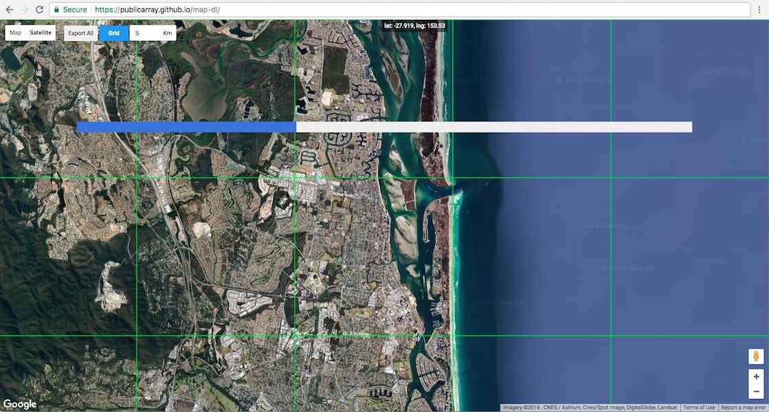 Showing export progress from Google Maps